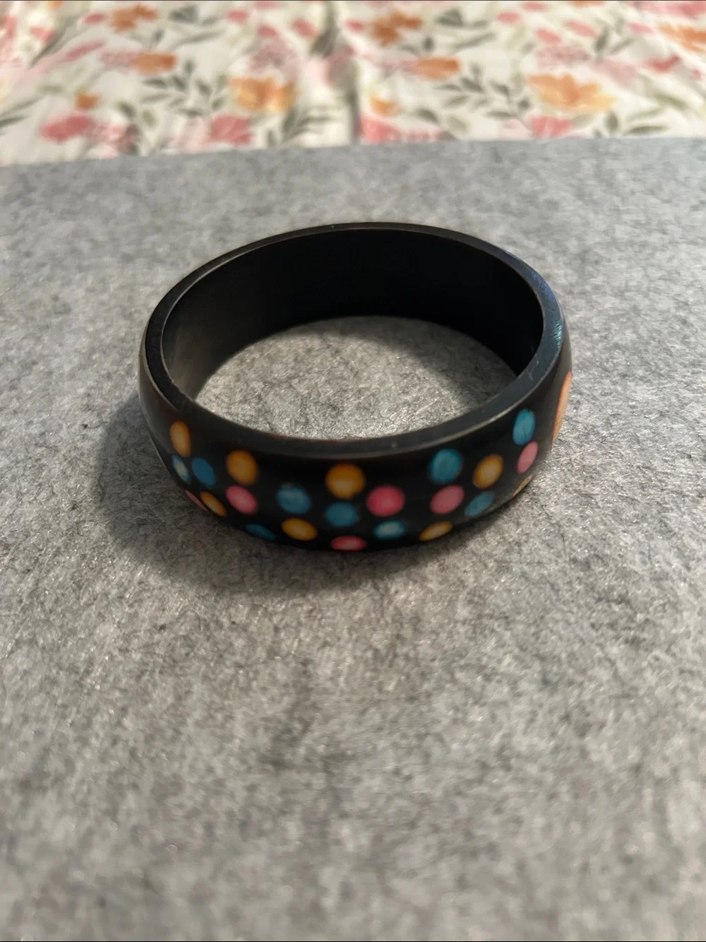 Vintage Black Bangle Bracelet with Multicolor Polka Dots